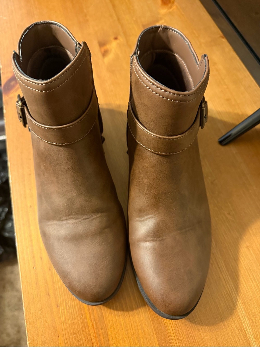 St. John's Bay Tan Buckle Strap Ankle Booties